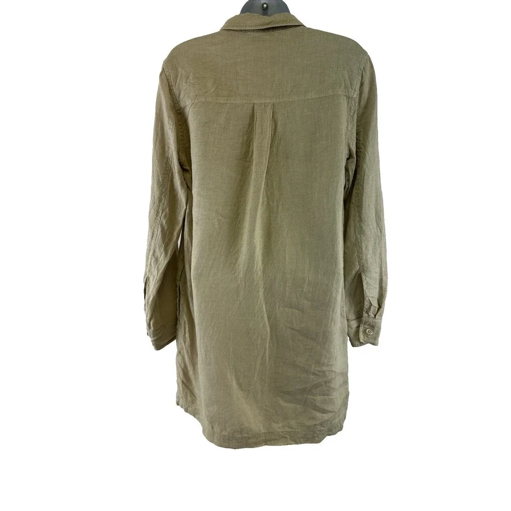 Michael Stars Eleanor Utility Shirt‎ Dress Linen Roll Tab Sleeves Natural Tan XS